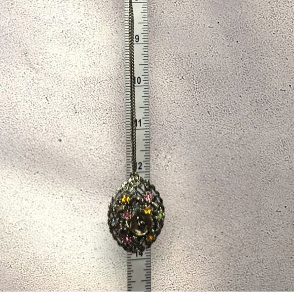 Rose with Decorative Colored Gemstones Pendant Vintage Necklace - Picture 6 of 6